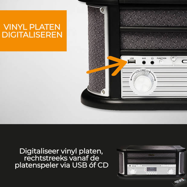 Denver Retro Platenspeler - Ingebouwde Speakers en Versterker - DAB Radio - Radio CD Speler - MRD51B