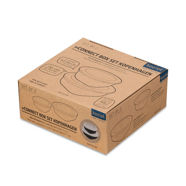 Koziol Bio-Circulair - Connect Box Schaal met Deksel Kopenhagen Set van 2 Stuks - Gerecycled Zonnebloemolie - Grijs