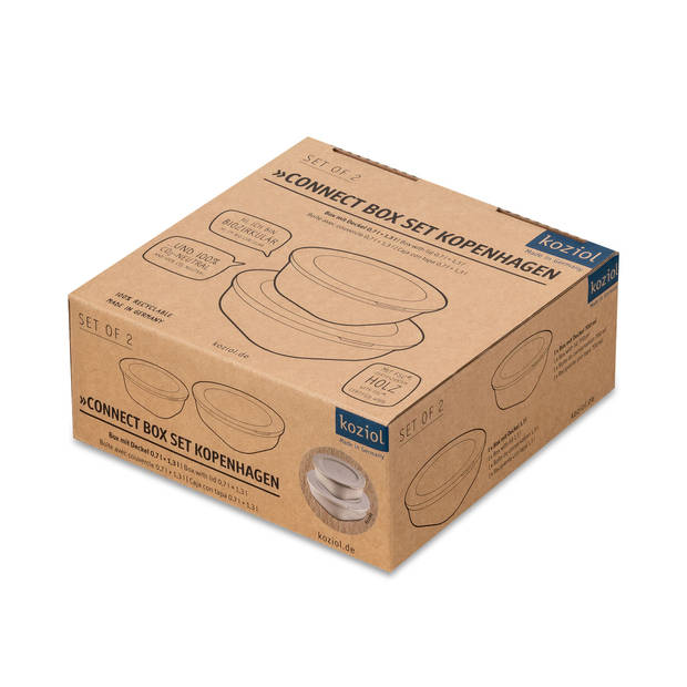 Koziol Bio-Circulair - Connect Box Schaal met Deksel Kopenhagen Set van 2 Stuks - Gerecycled Zonnebloemolie - Bruin