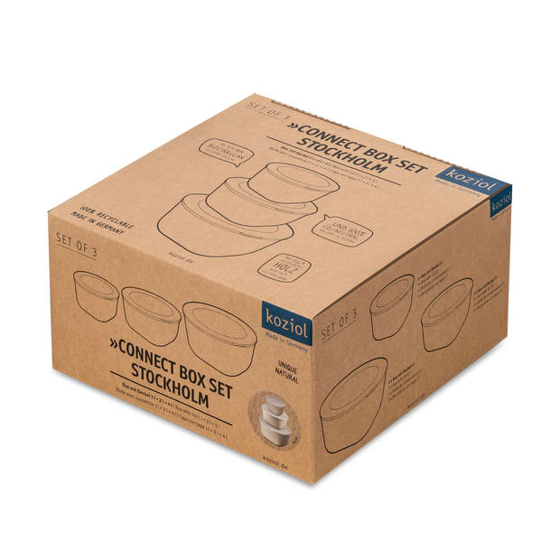 Koziol Bio-Circulair - Connect Box Schaal met Deksel Stockholm Set van 3 Stuks - Gerecycled Zonnebloemolie - Bruin
