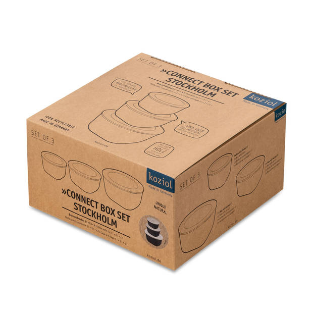 Koziol Bio-Circulair - Connect Box Schaal met Deksel Stockholm Set van 3 Stuks - Gerecycled Zonnebloemolie - Grijs