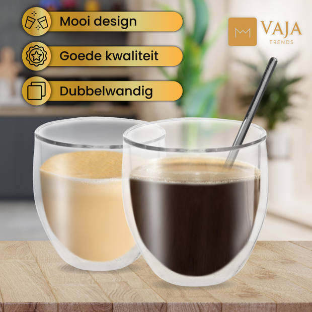 Vaja Trends Koffieglazen Set – Theeglazen met Lepel – 6x250 ml