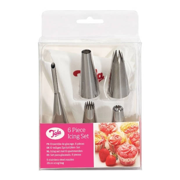 Tala - Icing Set, met 6 Spuitmondjes, Kunststof, Zilver - Tala