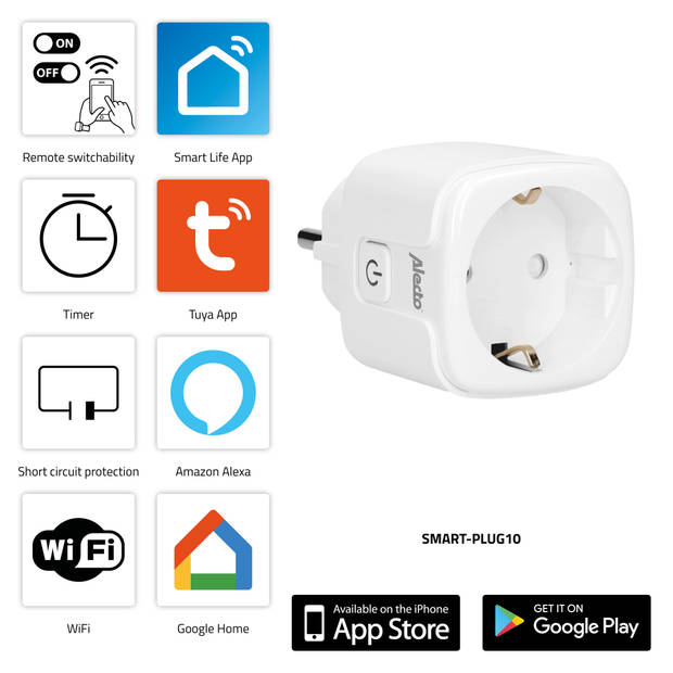 Smart wifi tussenstekker, 16A, 3680W, 4 pack Alecto Wit