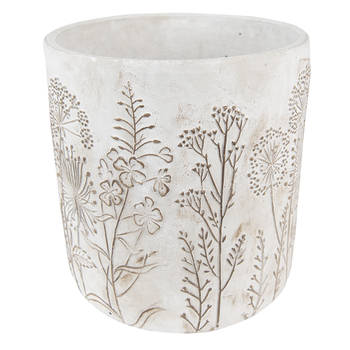 Clayre & Eef Bloempot Ø 13x14 cm Beige Steen Rond Plantenpot Beige Plantenpot