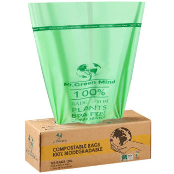 Mr. Green Mind 100% biologische afvalzakken 20 liter 125 stuks biologisch afbreekbare afvalzakken – Incl. dispenser