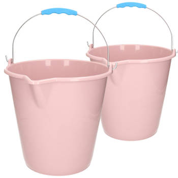 Kunststof emmers set van 9 en 12 liter inhoud met schenktuit oud roze - Emmers