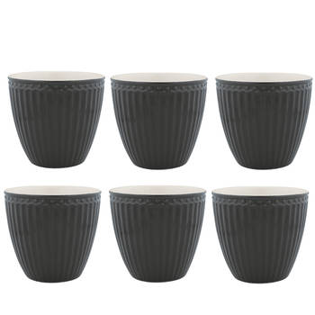 Set van 6x Stuks Beker (latte cup) GreenGate Alice donkergrijs 300 ml - Ø 10 cm