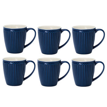 GreenGate Koffiemokken Alice Donkerblauw 350 ml - Set van 6 Stuks