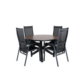 Llama tuinmeubelset tafel Ø120cm en 4 stoel Copacabana zwart, bruin.