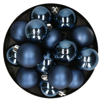 32x stuks kunststof kerstballen donkerblauw 4 cm - Kerstbal