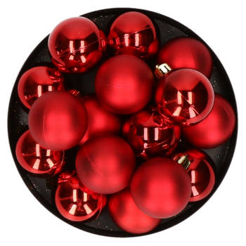 32x stuks kunststof kerstballen rood 4 cm - Kerstbal