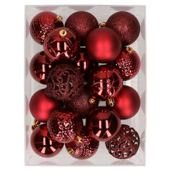 37x stuks kunststof kerstballen bordeaux rood 6 cm glans/mat/glitter mix - Kerstbal