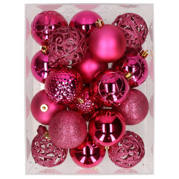 37x stuks kunststof kerstballen felroze 6 cm - Kerstbal