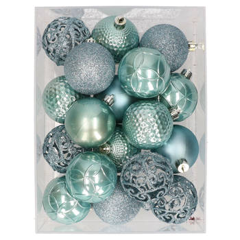 37x stuks kunststof kerstballen spa blauw 6 cm - Kerstbal