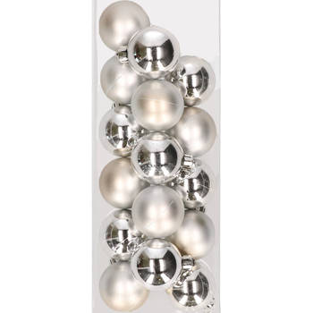 16x stuks kunststof kerstballen zilver 4 cm - Kerstbal