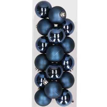 16x stuks kunststof kerstballen donkerblauw 4 cm - Kerstbal