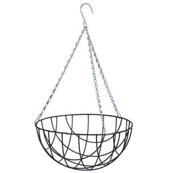 Hangende plantenbak metaaldraad grijs met ketting H17 x D35 cm - hanging basket - Plantenbakken