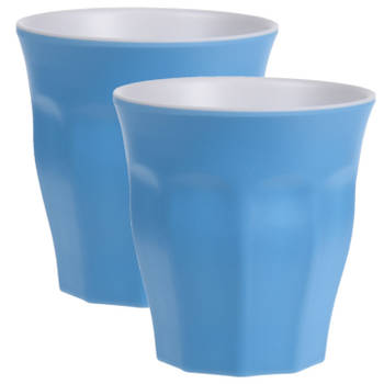 4x stuks onbreekbare kunststof/melamine blauwe drinkbeker 9 x 8.7 cm voor outdoor/camping - Drinkbekers