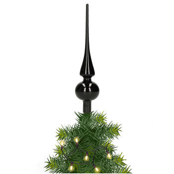 Glazen kerstboom piek/topper zwart glans 26 cm - kerstboompieken
