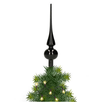 Glazen kerstboom piek/topper zwart mat 26 cm - kerstboompieken