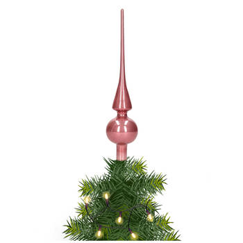 Glazen kerstboom piek/topper velvet roze glans 26 cm - kerstboompieken
