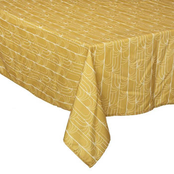 Tafelkleed rechthoekig 240 x 140 cm oker geel met print polyester - Tafellakens