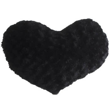 Pluche kussen hart zwart 28 x 36 cm - Sierkussens