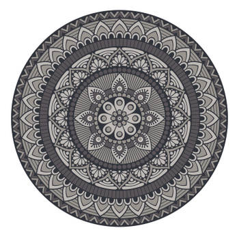 Mandela stijl ronde placemats van vinyl D38 cm grijs - Placemats