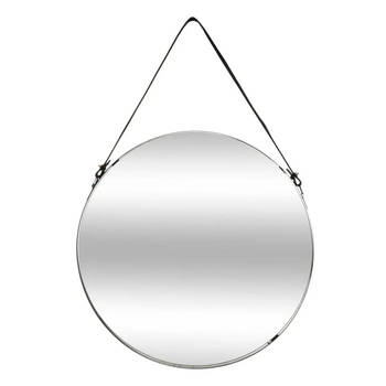 Spiegel/wandspiegel rond D38 cm metaal zwart met koord - Spiegels
