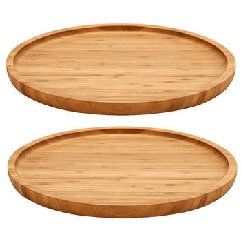 Set van 2x stuks voedsel/hapjes serveerplank van bamboe diameter 30 cm met rand - Serveerplanken