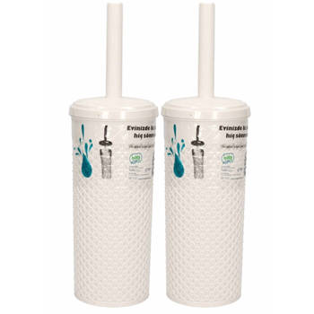 2x Witte toiletborstel / wc-borstels met houder 10,5 x 10,5 x 35 cm - Toiletborstels