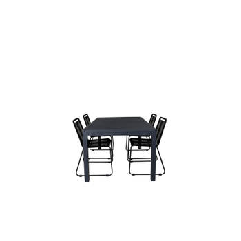 Marbella tuinmeubelset tafel 100x160/240cm en 4 stoel stapelS Lindos zwart.