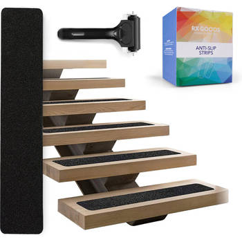 RX Goods 15 Stuks Zelfklevende Anti Slip Strips Met Roller – 60 x 10 cm – Grip Stickers - Zwarte Tape