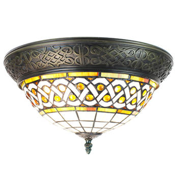 HAES DECO - Plafondlamp Tiffany Bruin Ø 38x20 cm E14/max 2x25W