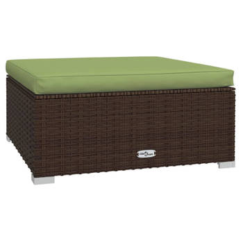 vidaXL Tuinvoetenbank met kussen 70x70x30 cm poly rattan bruin