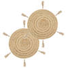 Set van 4x stuks ronde placemats raffia met franjes naturel 38 cm - Placemats