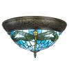 LumiLamp Plafondlamp Tiffany Ø 38 cm Blauw Bruin Kunststof Glas Rond Plafonniere Blauw Plafonniere