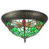 LumiLamp Plafondlamp Tiffany Ø 38 cm Groen Bruin Kunststof Glas Rond Plafonniere Groen Plafonniere