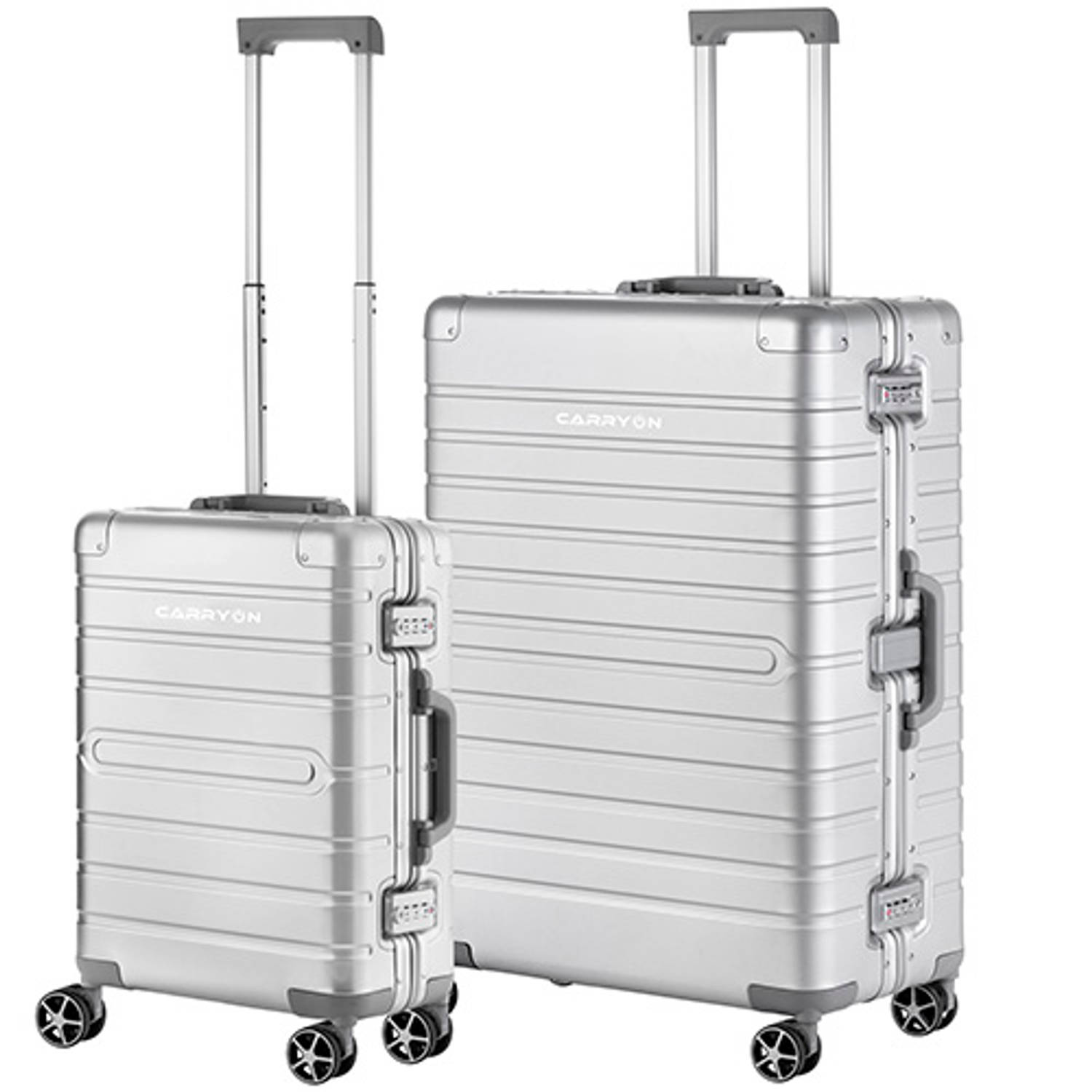 CarryOn Kofferset ULD - Luxe Aluminium Handbagage koffer 55cm + 76cm grote reiskoffer - Dubbel TSA slot - Zilver