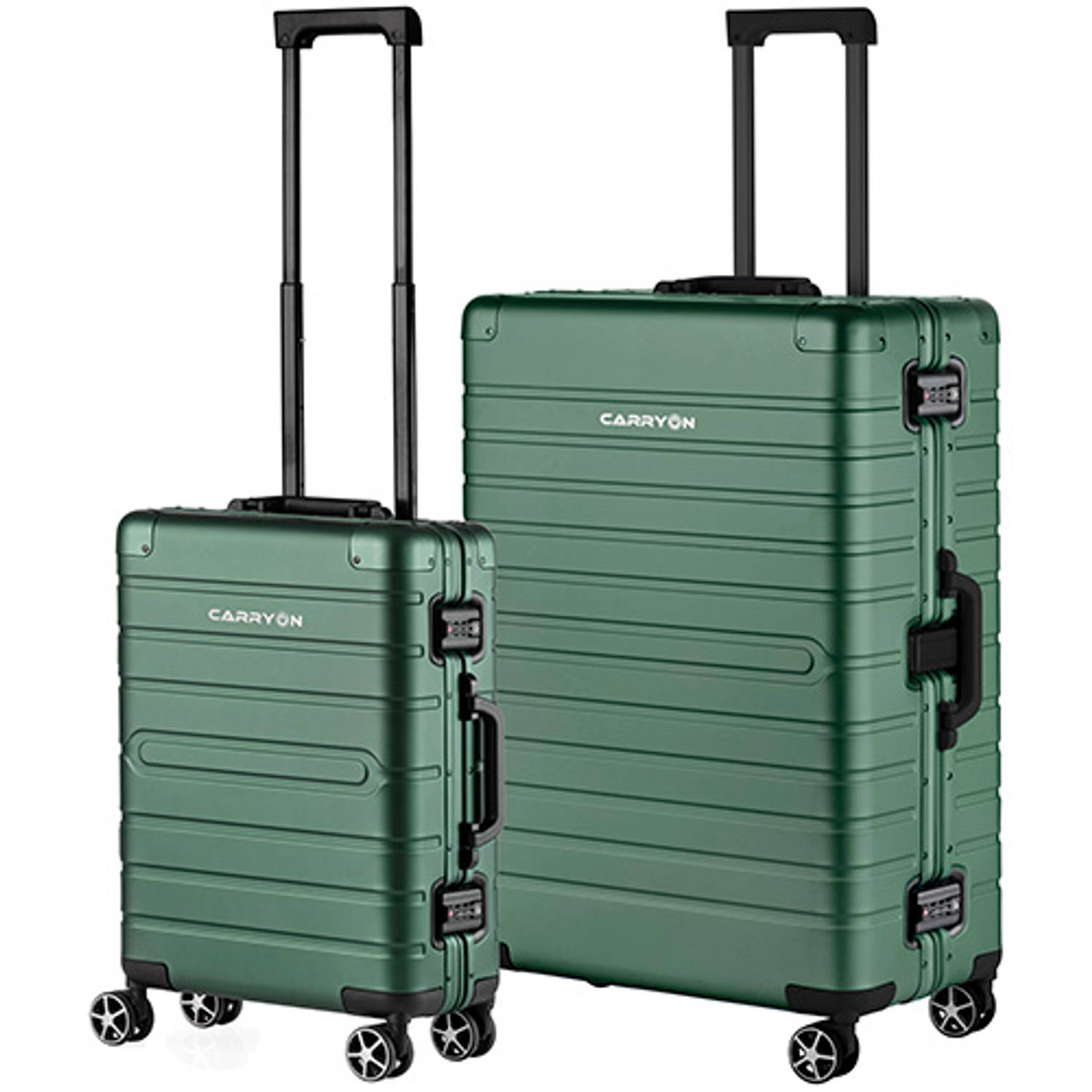 Carryon Kofferset Uld Luxe Aluminium Handbagage Koffer 55cm + 76cm Grote Reiskoffer Groen