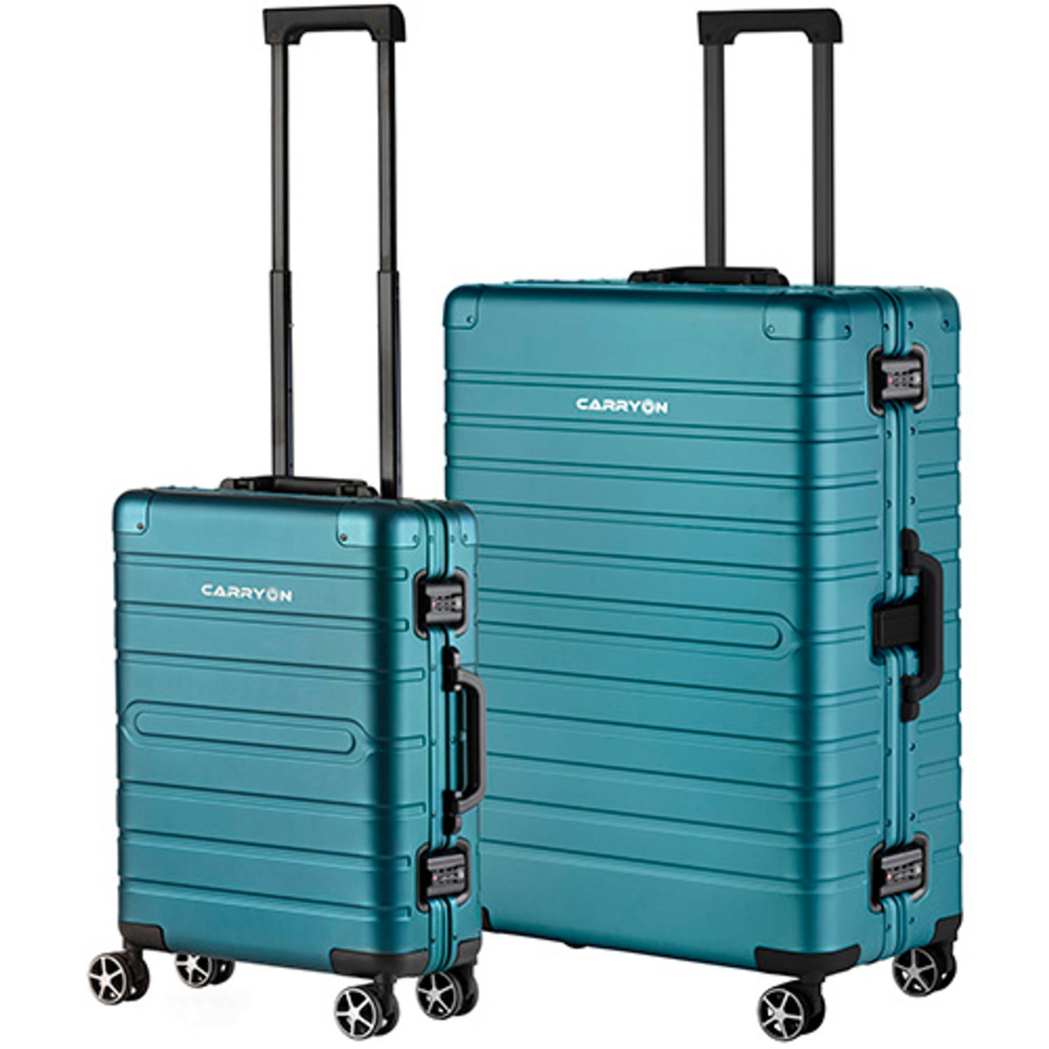 CarryOn Kofferset ULD - Luxe Aluminium Handbagage koffer 55cm + 76cm grote reiskoffer - Dubbel TSA slot - Blauw