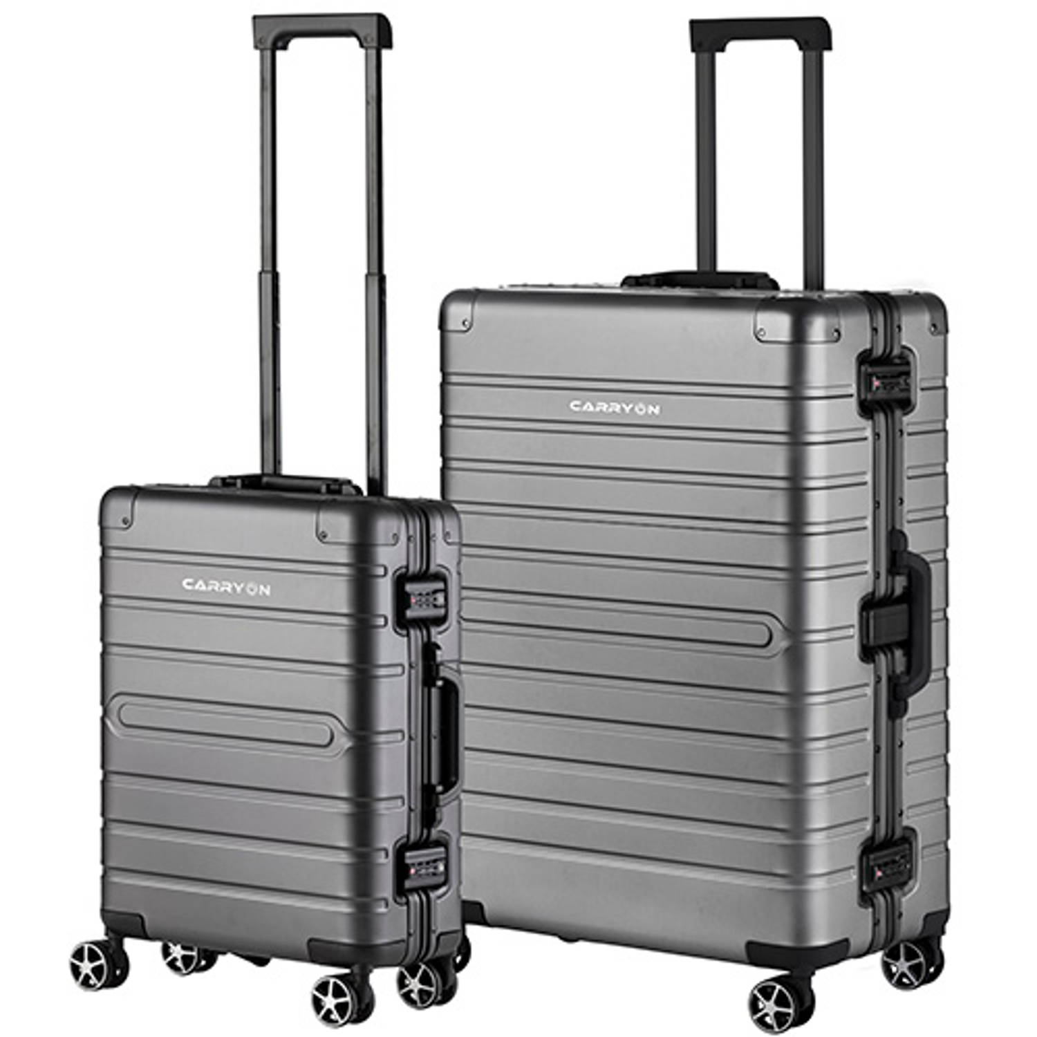 CarryOn Kofferset ULD - Luxe Aluminium Handbagage koffer 55cm + 76cm grote reiskoffer - Dubbel TSA slot - Grijs