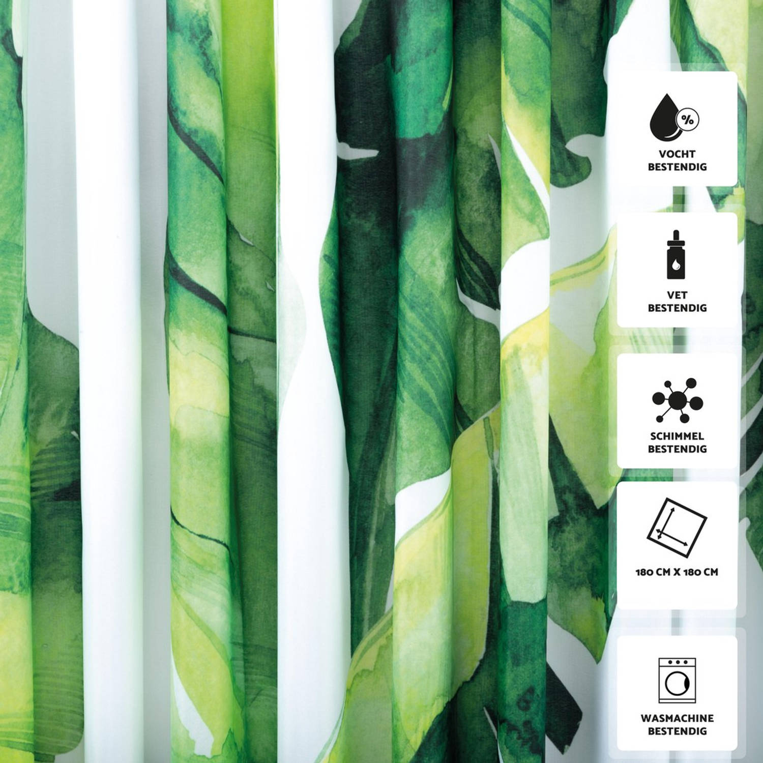 RX Goods® Tropisch Jungle Douchegordijn - 180x180cm - Incl. 12 Ringen - Waterafstotend - Polyester