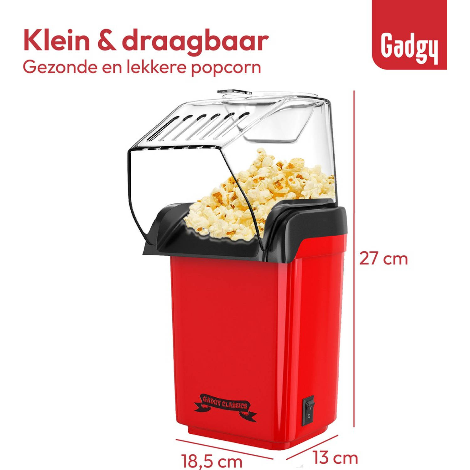 Reiziger Retoucheren Plak opnieuw Gadgy Popcorn Machine - Hetelucht Popcornmakers - 1200 watt - 27 cm -  Popcornmaker Kinderfeestje | Blokker