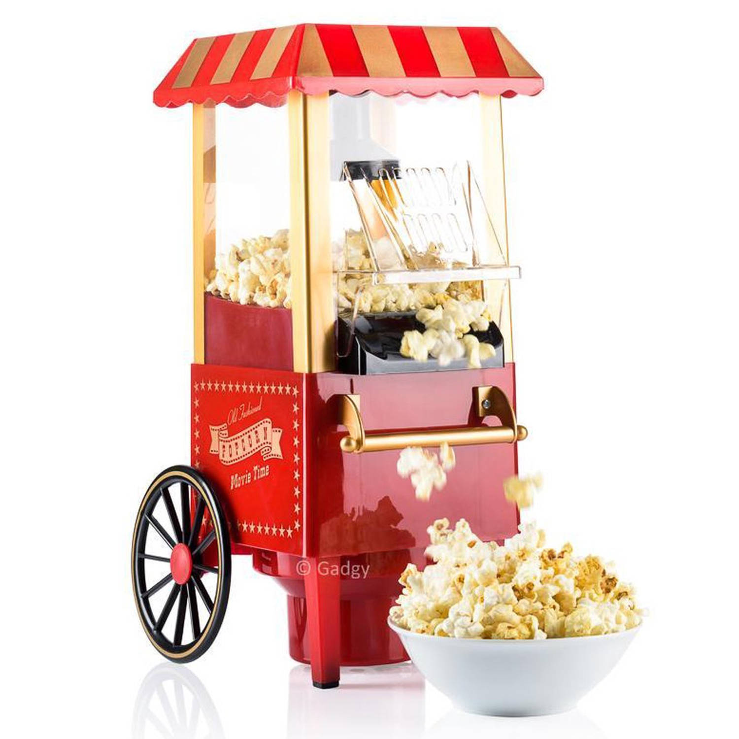 Haas elkaar huis Gadgy Popcorn Machine - Klassieke Popcorn Maker - hete lucht, vetvrij - 39  x 24 cm.- 1200 watt | Blokker