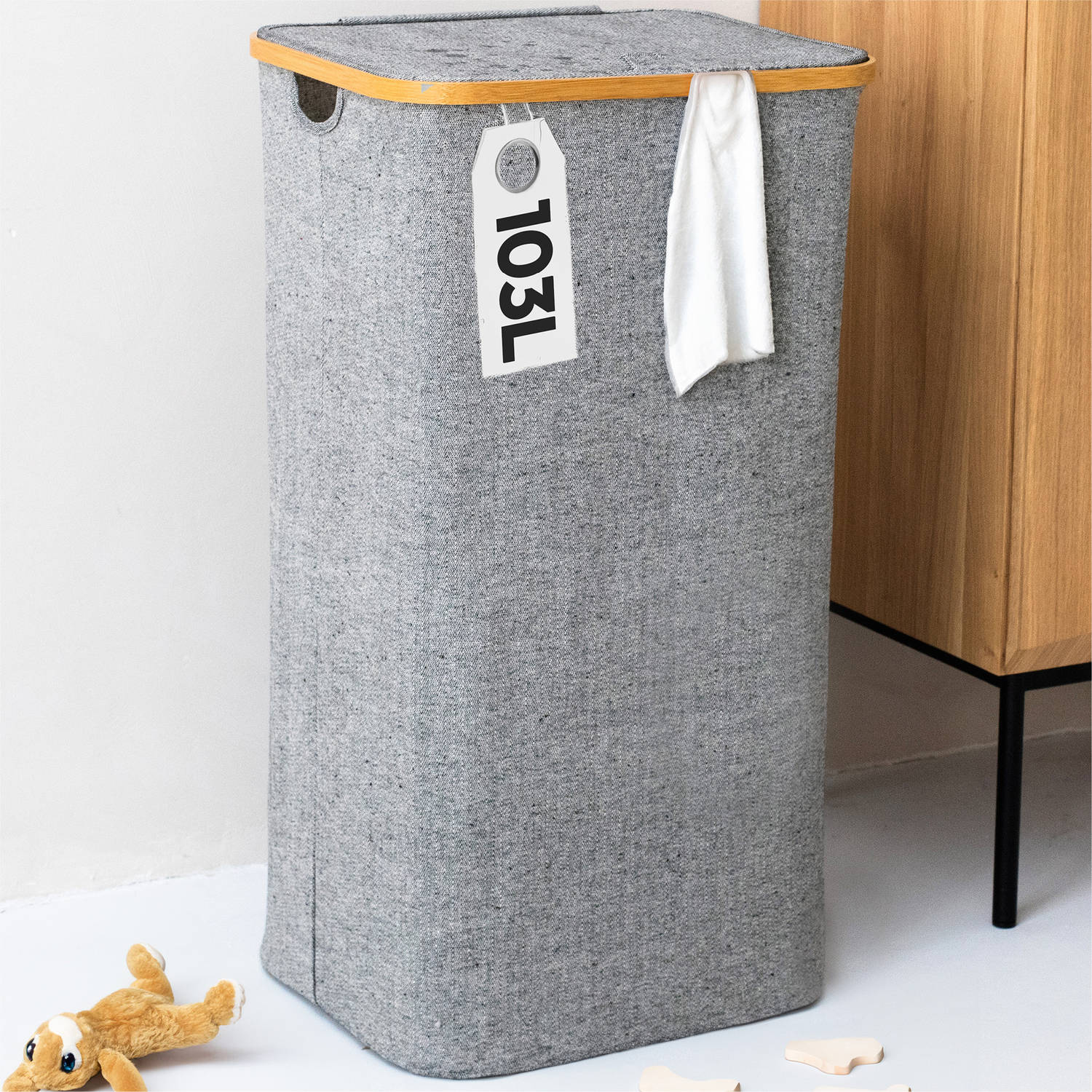 Gadgy Wasmand met Deksel - Opvouwbaar - 103 liter - Wasbox met Uitneembare Waszak - Wasmanden - Laundry Basket - Grijs