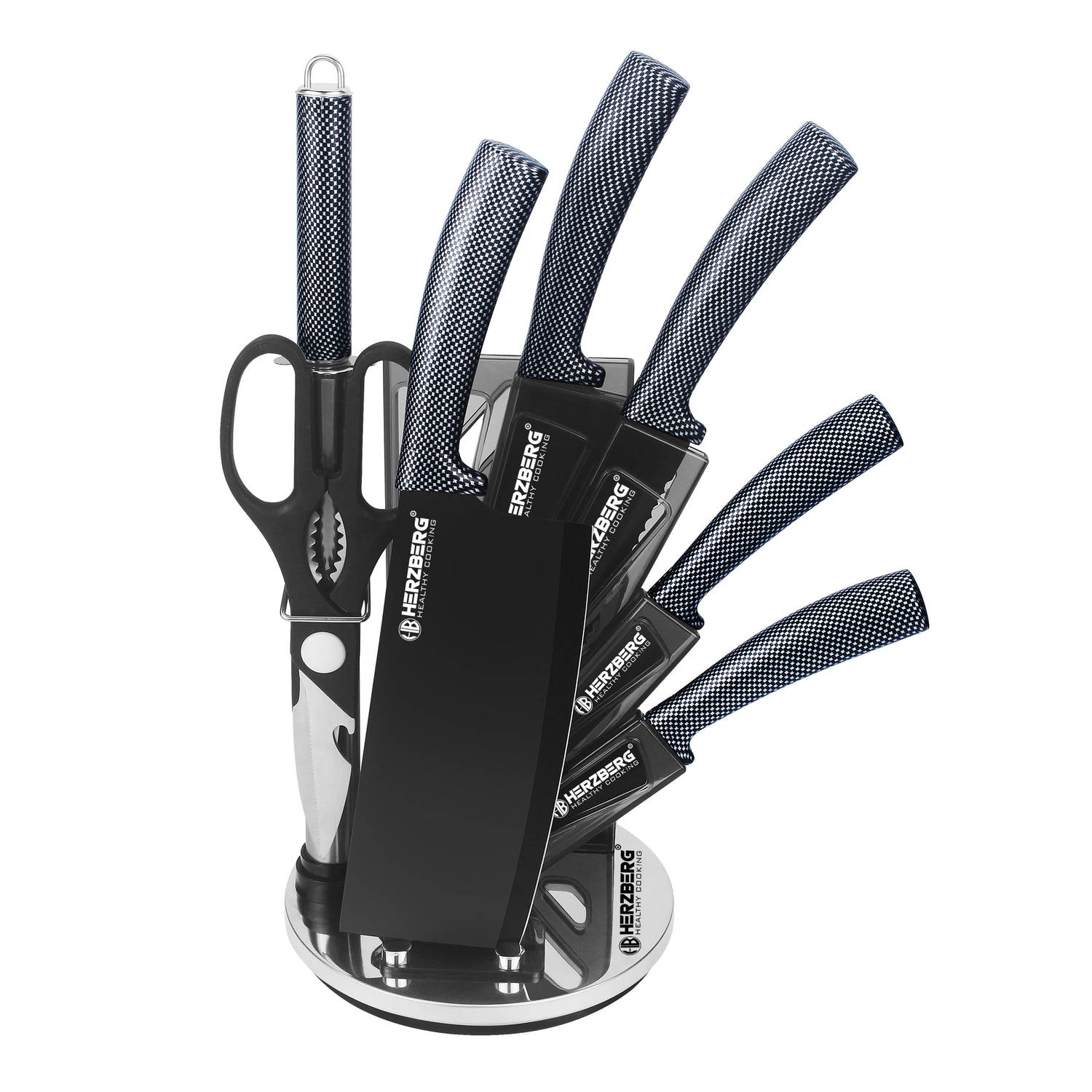Herzberg 8 Pieces Knife Set with Acrylic Stand Carbon