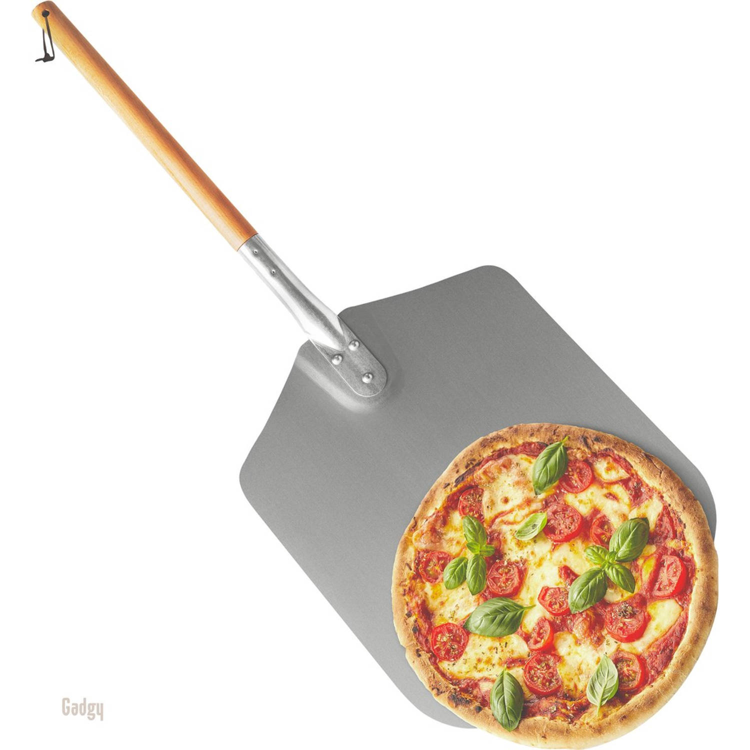 vleet Email de begeleiding Gadgy Pizzaschep voor BBQ en Oven - Pizzaspatel - Ophangbaar - Aluminium -  Lang Houten Handvat | Blokker