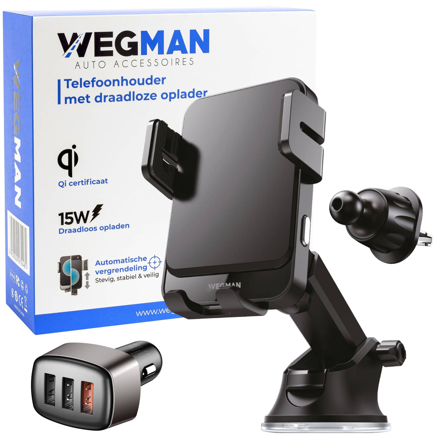 Wegman Telefoonhouder Met Qi Draadloze Oplader Auto (15w Autolader) - Ventilatierooster, Raam, Dashboard - Magsafe